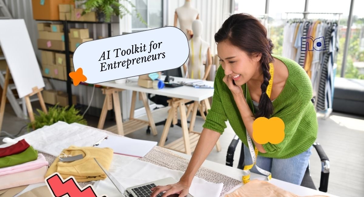 Entrepreneur using laptop with AI toolkit for business growth blog cover by Nasimul Ahsan